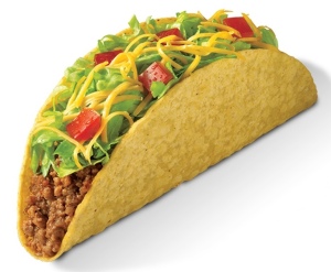 A taco made with seasoned ground beef