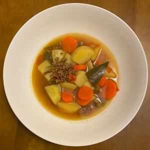 A bowl of picadillo soup