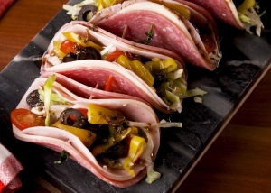 A plate of lunchmeat ‘tacos’