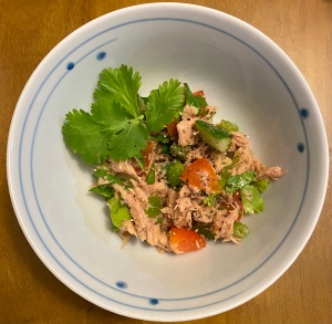 Fish salad in a small bowl
